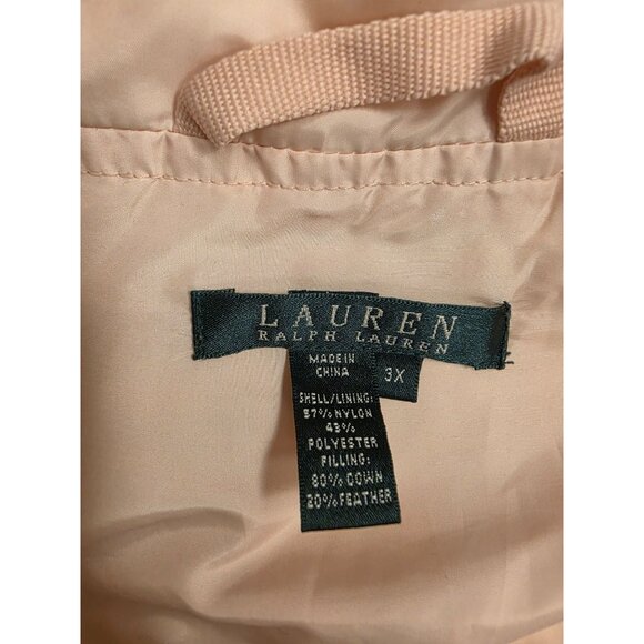 Lauren Ralph Lauren Down Quilted Blush Pink Puffer Vest Plus 3X Pockets Snaps - Picture 5 of 6